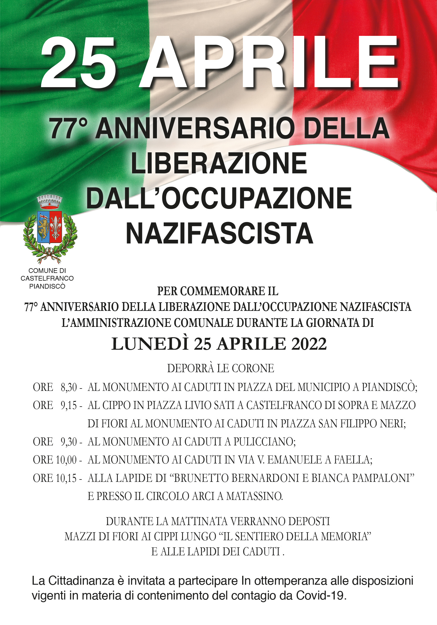 Programma ufficiale delle celebrazioni del 25 Aprile