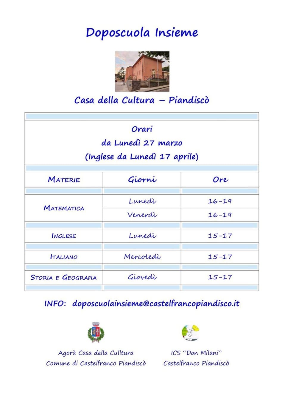 Doposcuola insieme - Programma