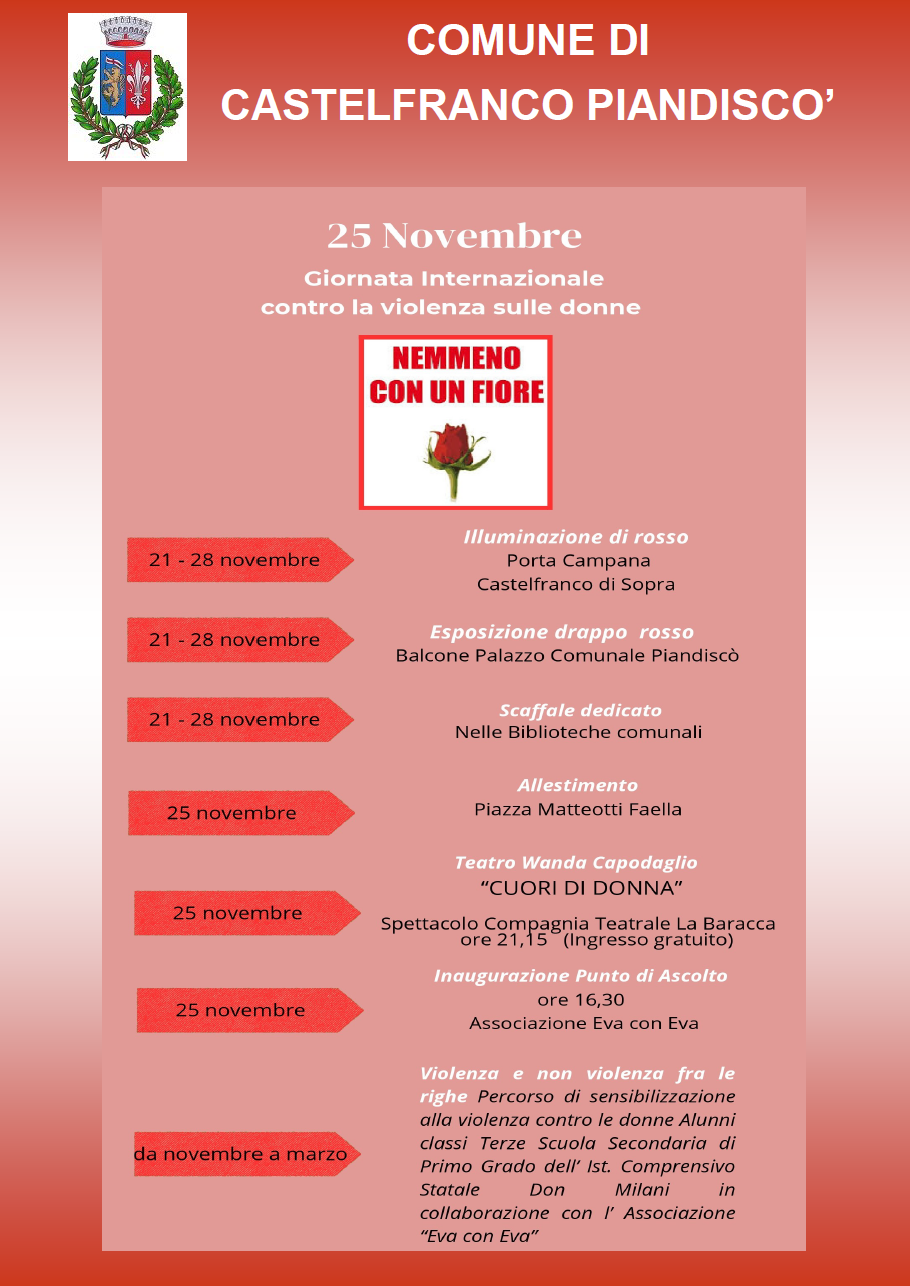 25 Novembre: il Comune di Castelfranco Piandisco’ dice NO alla violenza sulle donne