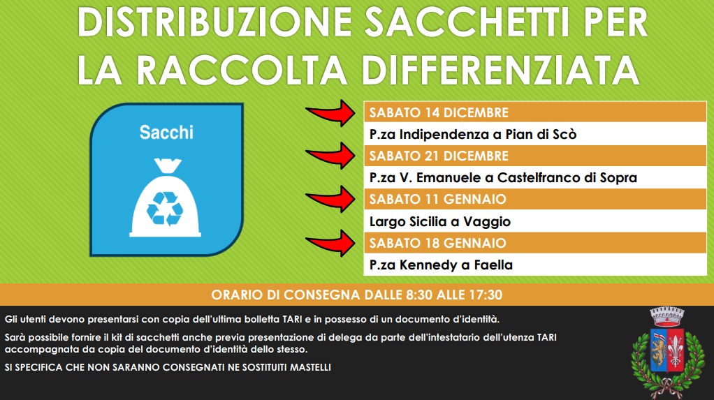 Consegna sacchetti per la raccolta differenziata