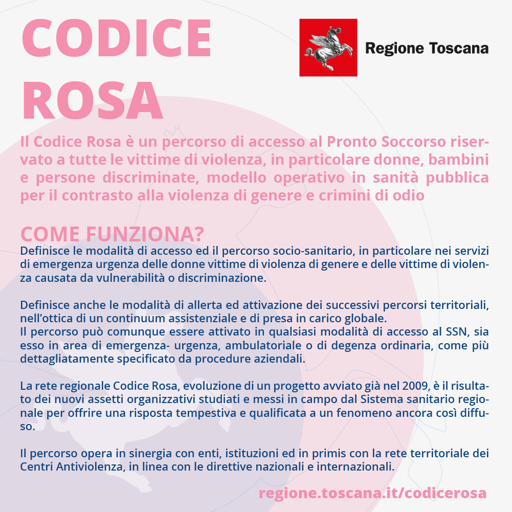 Codice Rosa della Regione Toscana: protezione immediata per chi subisce violenza