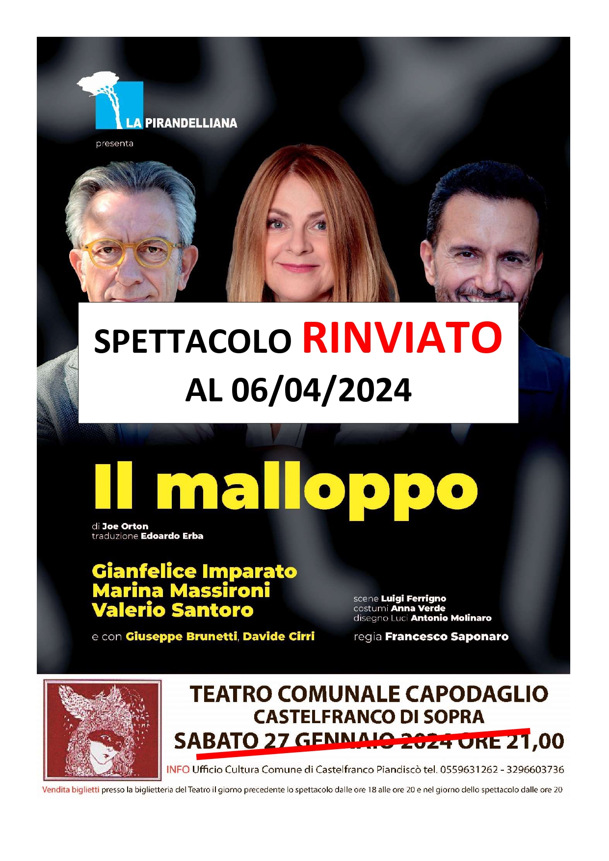 Rinvio spettacolo 27/01