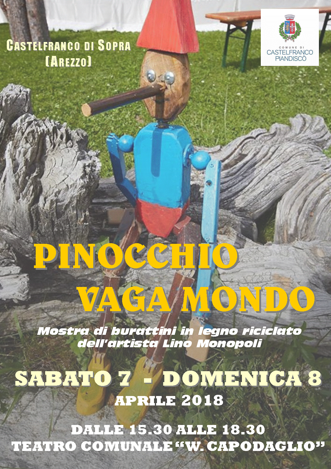 Sabato e domenica prossimi anche una mostra di "Pinocchi" artistici in legno riciclato