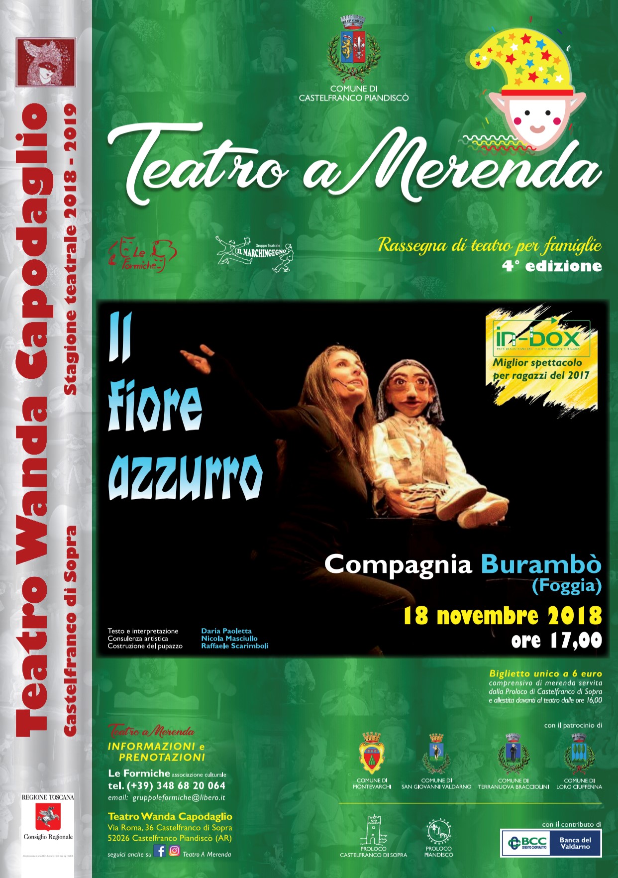  Castelfranco di Sopra: questa domenica 18 novembre a “Teatro a merenda” arriva il premiato “Il fiore azzurro”