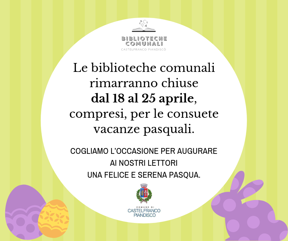 Chiusura delle biblioteche comunali per le vacanze pasquali